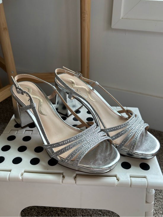 Nina Shoes Shoes - Silver Strappy Block Heels | Size 8.5